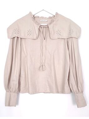 The New Society Embroidered Collar Cotton Blouse Small Boho Prairie Top